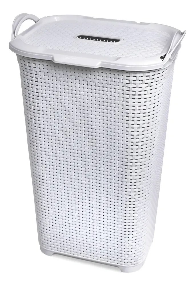 Cesto De Roupas Multiuso Organizador Com Tampa Branco 50l