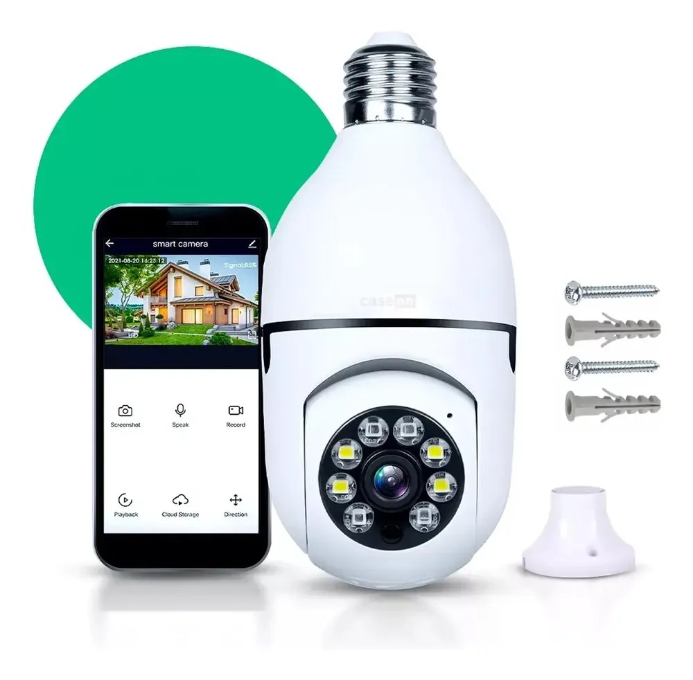 Câmera Lampada De segurança Casenn Ip Wifi Com Visão Noturna Interna Externa App ICSEE Espiã 360o Cor Branco