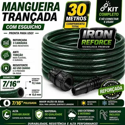 foto de Mangueira Jardim 30 Metros Com Esguicho Trançada Mangueira Jardim 30m Metros Reforçada Flexível 7/16 Anti Mangueira de Jardim 30 Metros Dobra Irrigação Quintal Poço Lavagem Durável Lemont web