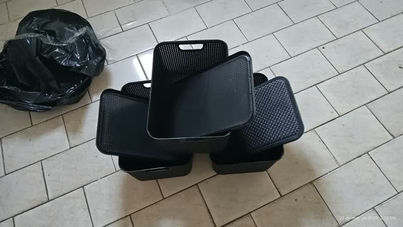 foto de Kit C/ 3 Cesto Caixa Organizadora Rattan Grande - 20 Litros