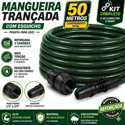 foto de Mangueira Jardim 50m Anti-torção Verde PVC CaeHome com Esguicho