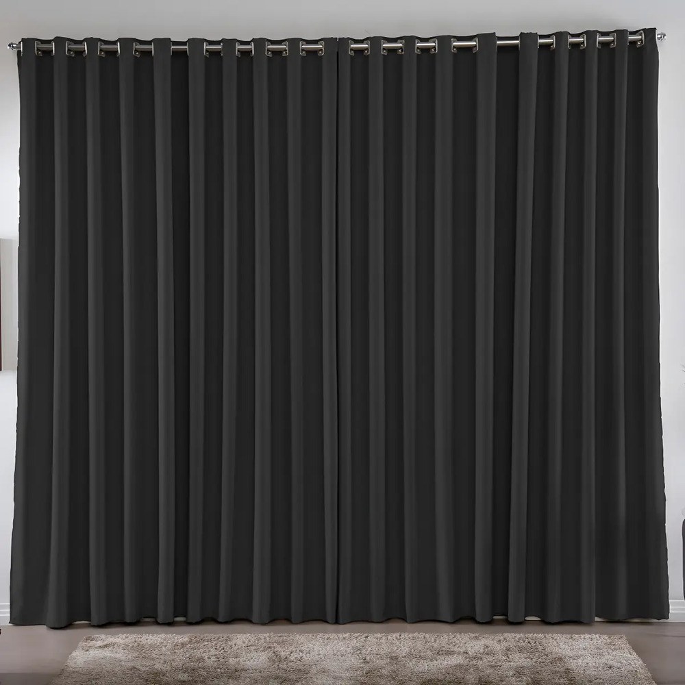 Cortina 4,00x2,80 Metros Blackout Blecaute Preto Corta Luz Em Tecido Grosso Para Quarto E Sala Texfine