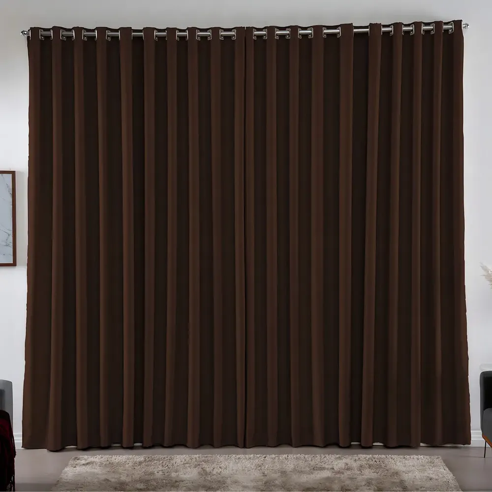 foto de Cortina 3,00 X 2,50 Metros Blackout Blecaute Corta Luz em Tecido Grosso Para Quarto e Sala Casa Laura Enxovais Cor Marrom