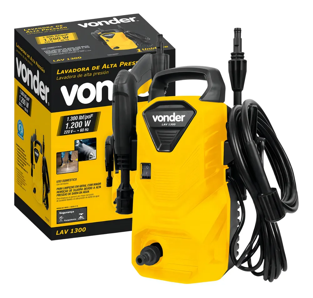 foto de Lavadora de alta pressão Vonder Leve LAV1300 amarela e preta de 1200W