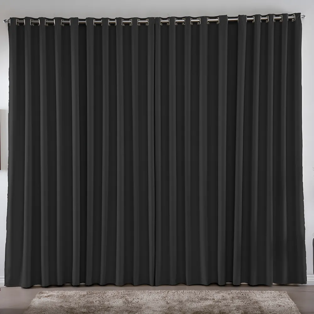 foto de Cortina 3,00x2,80 Metros Blackout Blecaute Preto Corta Luz Em Tecido Grosso Para Quarto E Sala Casa Laura Enxovais