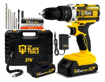 foto de Parafusadeira Furadeira De Impacto The Black Tools Profissional TB-21PX 2 Baterias Com Maleta 60Hz Amarelo