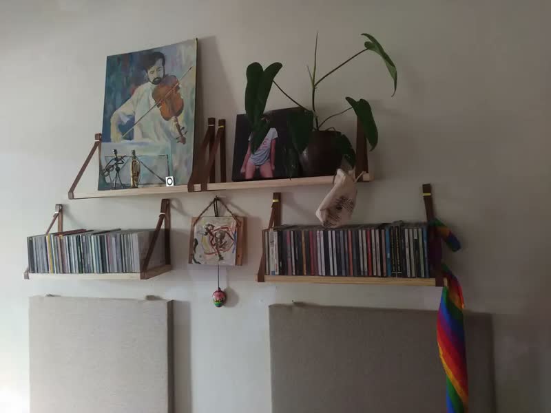 foto de Kit 2 Prateleira Suspensa Estante Suporte Alça De Couro 50cm
