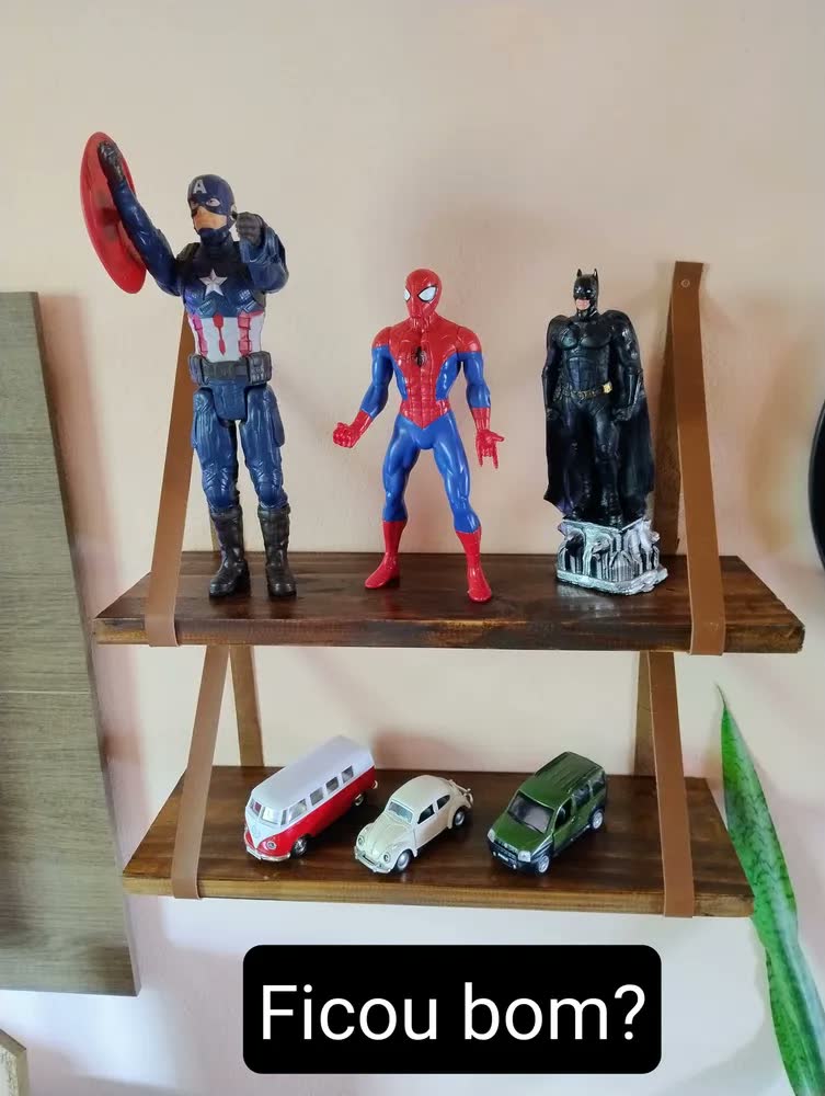 foto de Kit 2 Prateleira Suspensa Estante Suporte Alça De Couro 50cm