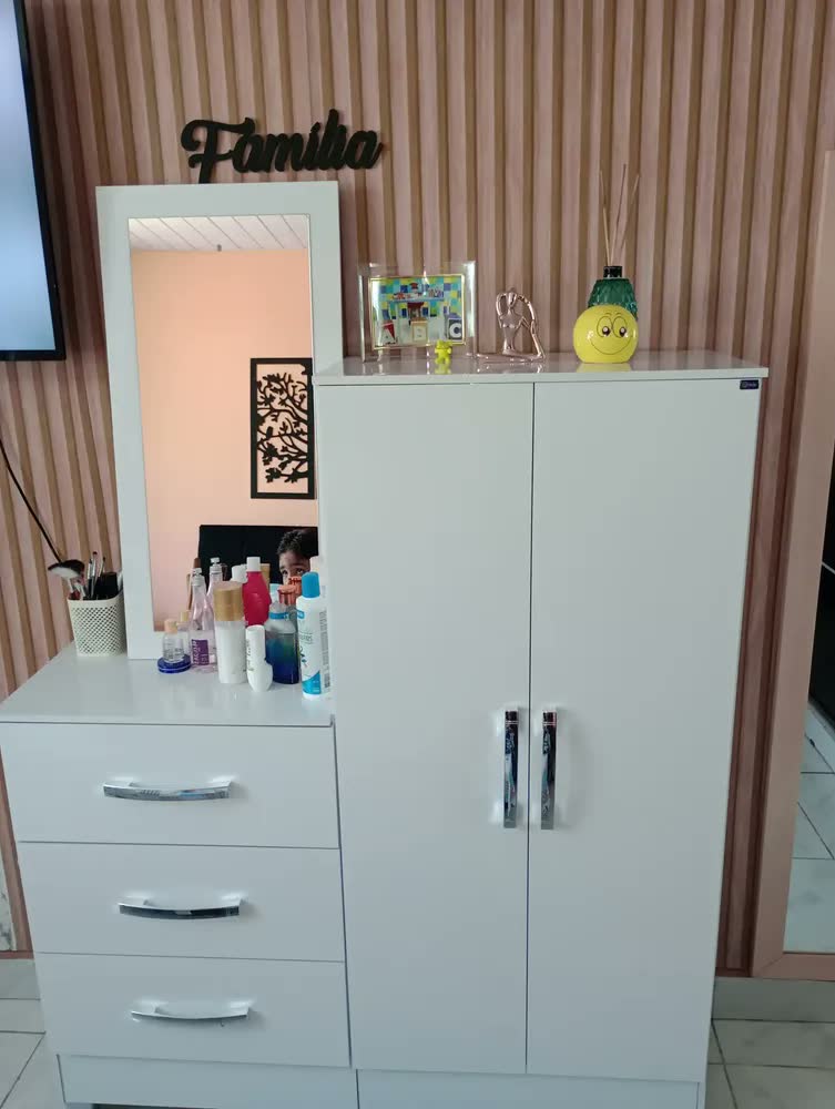 foto de Cômoda Sapateira Espelho Siena Móveis Branco 3 Gavetas 2 Portas
