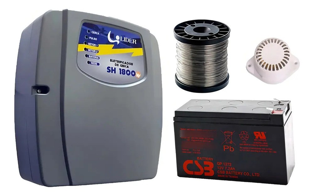 Kit Central Cerca Elétrica Alarme Sh1800 Completo + 1 Tx