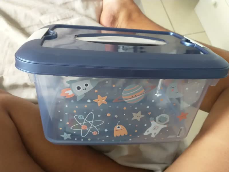foto de Caixa Organizadora Cesto Infantil Com Alça Trava 5,2 Litros Cor Rosa Bichinhos