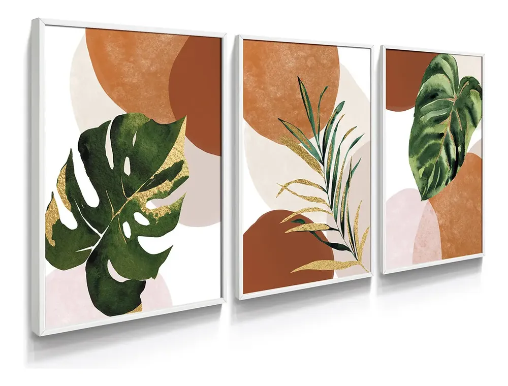 Quadro Decorativo Boho Botânico Gold Para Sala Quarto Casal