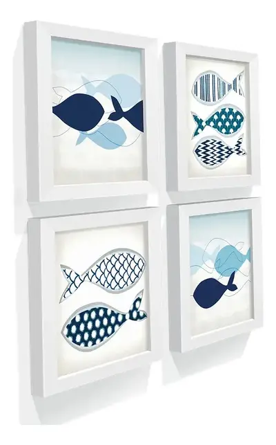 foto de Kit Quadro Decorativo Sala Cozinha Banheiro Lavabo Peixes