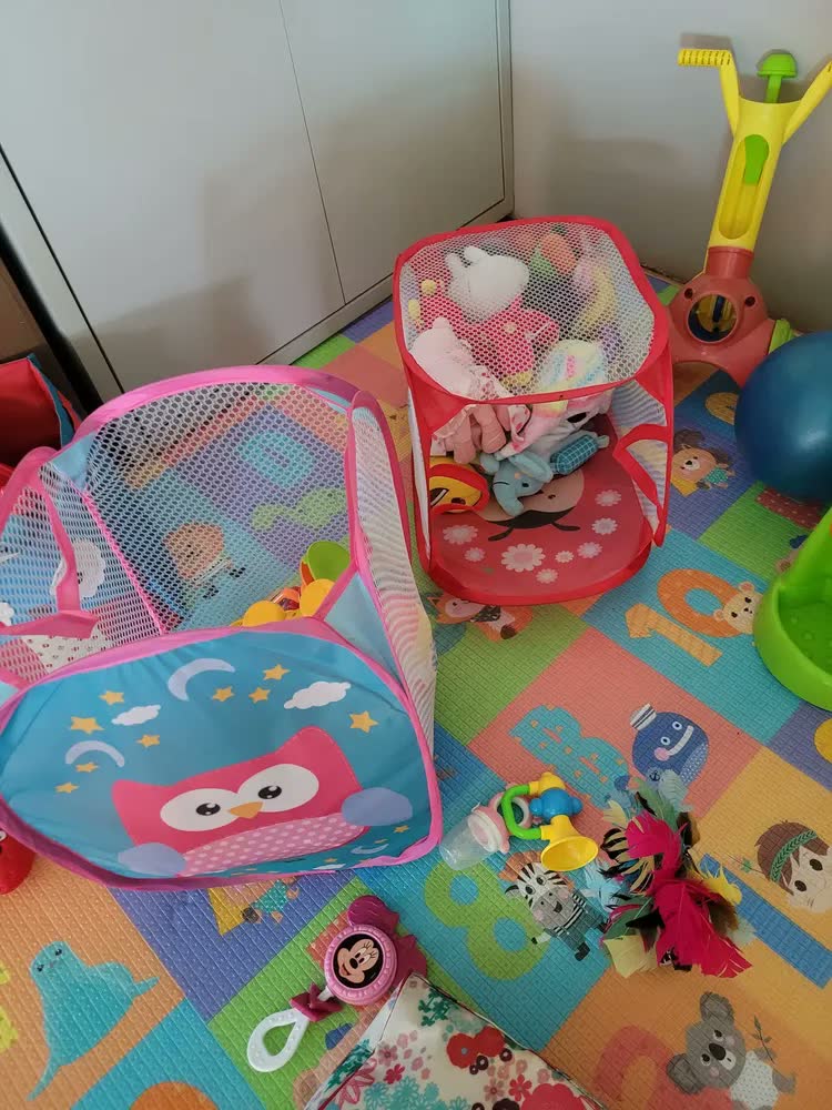 foto de Cesto Organizador Infantil Dobrável Amarelo Cachorrinho Zein Roupa Brinquedo