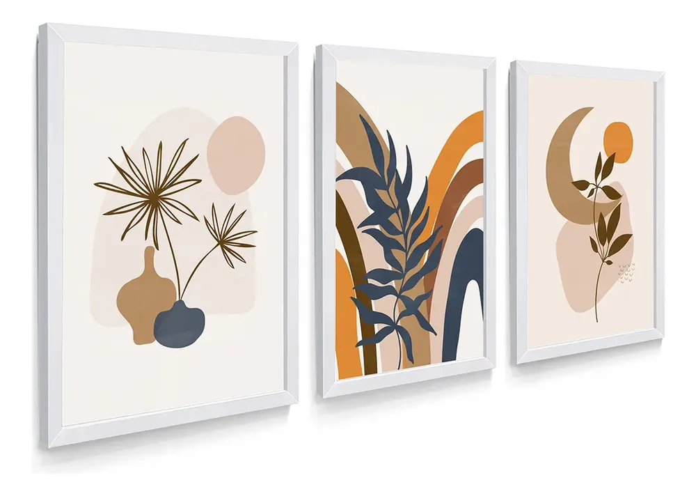 Quadro Decorativo Terracota Boho Folhas Sala Quarto Casal