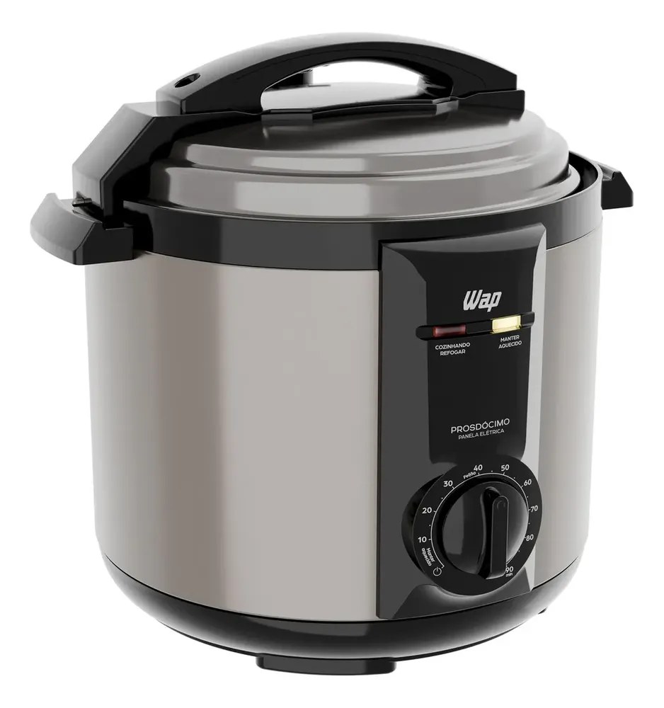 Panela Pressão Elétrica Wap Wppe2 Inox e Preto 5 Litros Antiaderente 900w