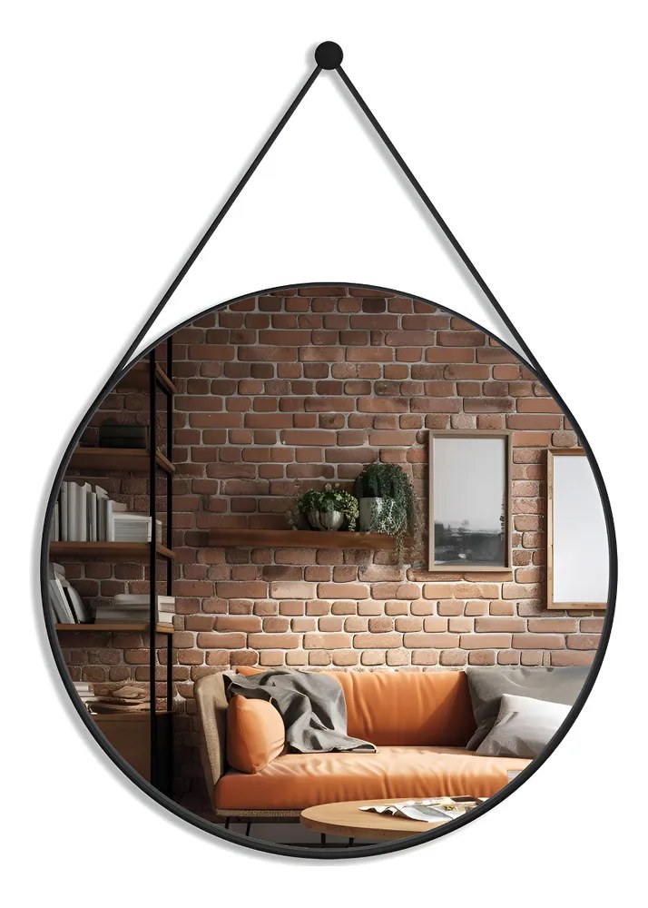 Espelho Decorativo 80cm Para Salão De Beleza Alça + Suporte Moldura Preto