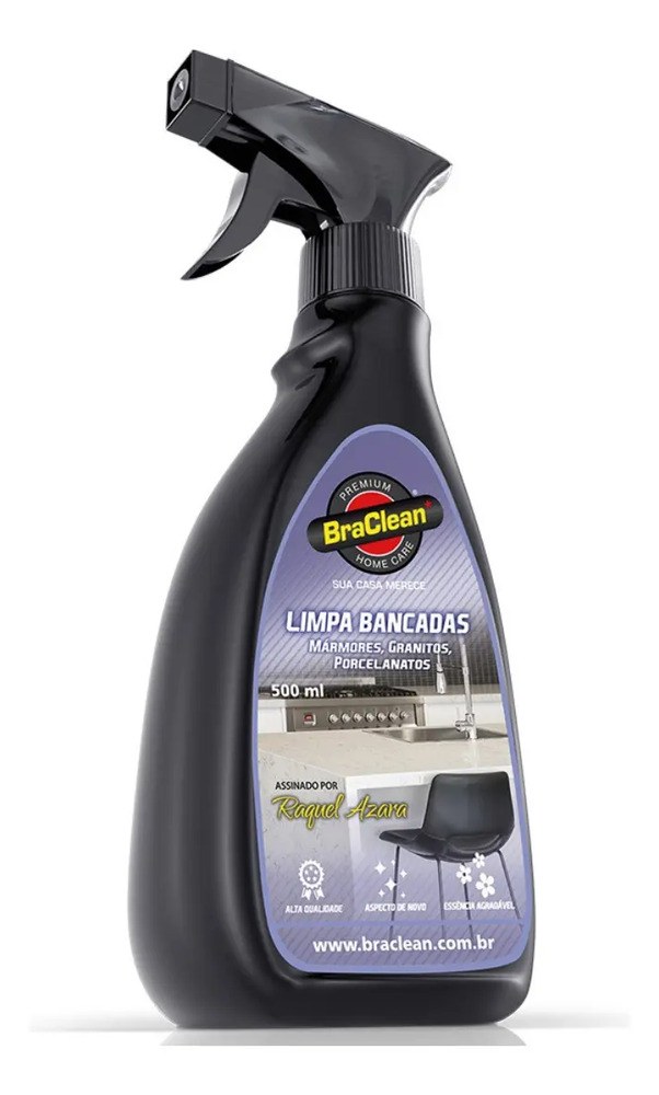 Limpador Spray BraClean para Bancadas de Mármore, Porcelanato e Granito 500ml