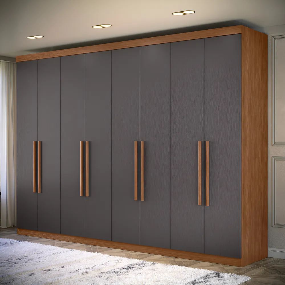 Guarda Roupa Casal Grande Master New 8 Portas 4 Gavetas Cor Jatoba/Grafite