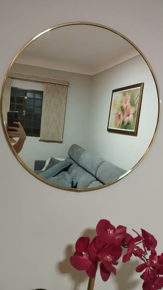 foto de Espelho Redondo Grande Com Moldura Dourada Lavabo Sala 60cm