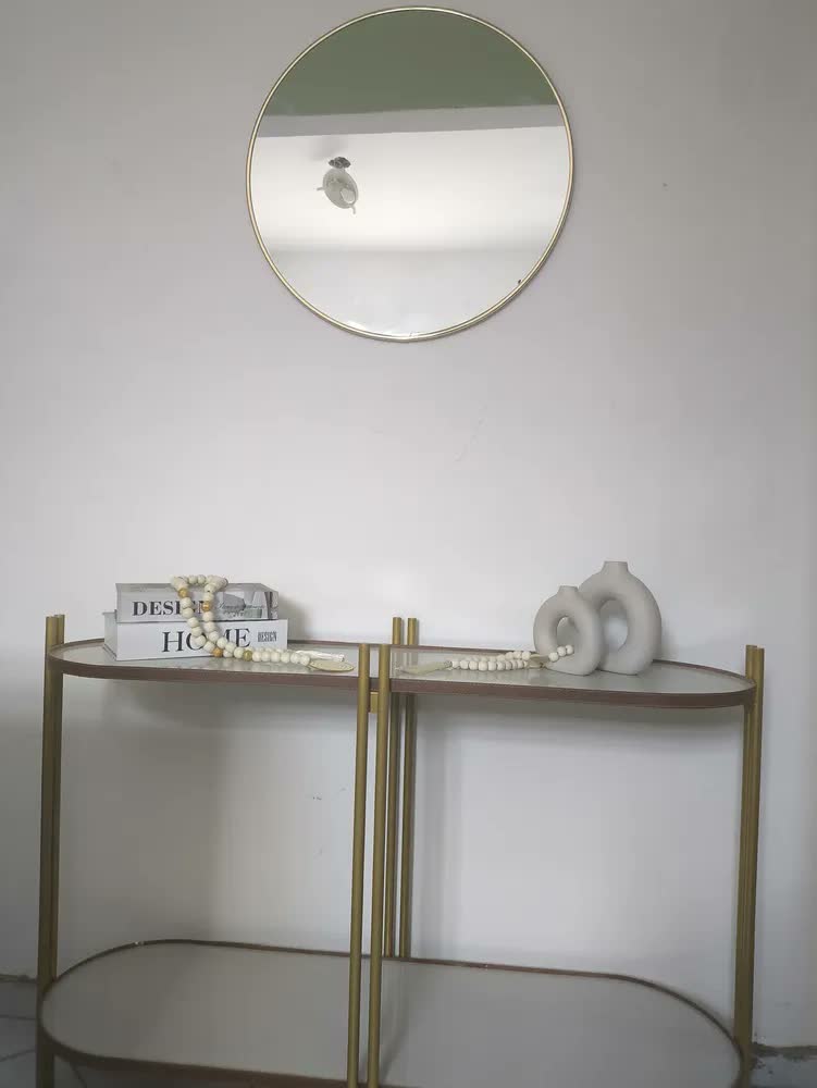 foto de Espelho Redondo Grande Com Moldura Dourada Lavabo Sala 60cm