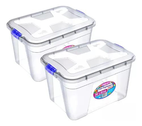 foto de Kit 2 Caixas Organizadora Multiuso Transparente 56 Litros