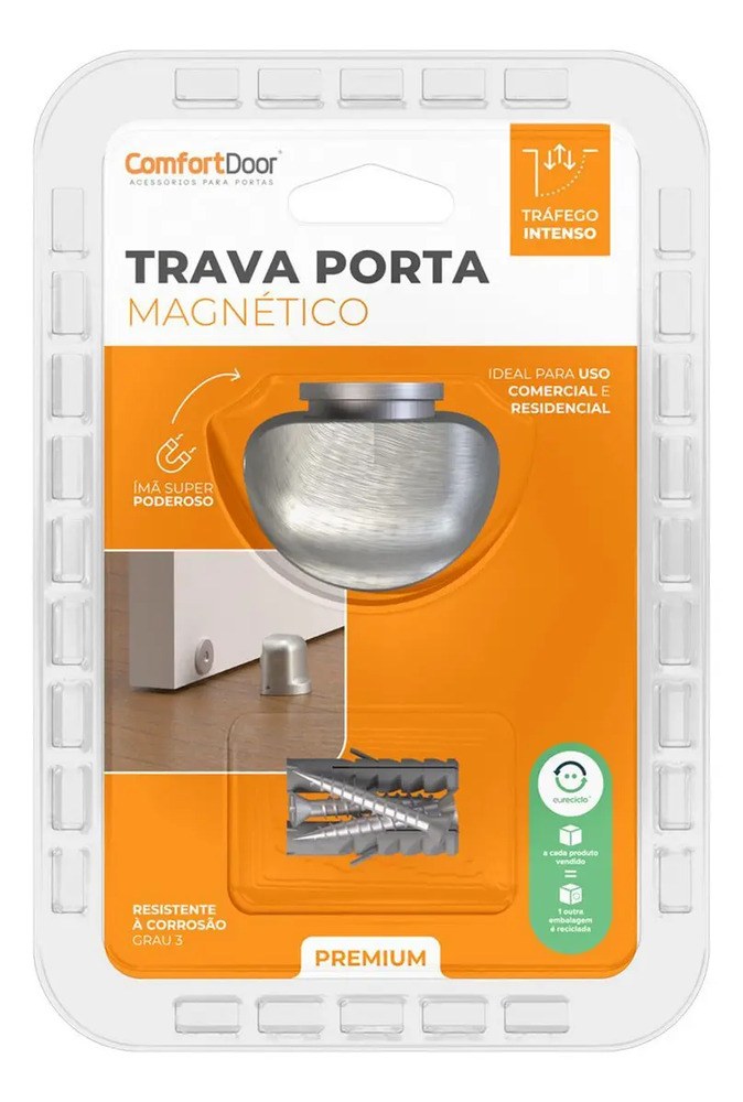 Trava Porta Magnético Premium Comfort Door - Escovado