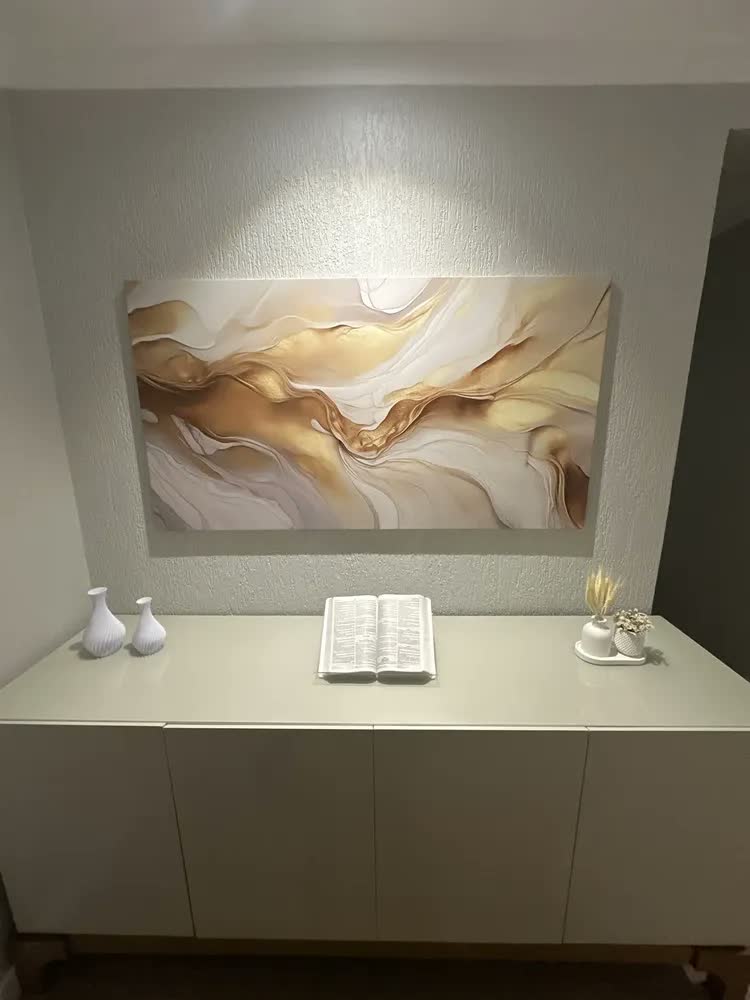 foto de Quadro Sala Abstrato Dourado Luxo Decorativo Grande 130x70 Armação Impresso Nas Laterais 3cm