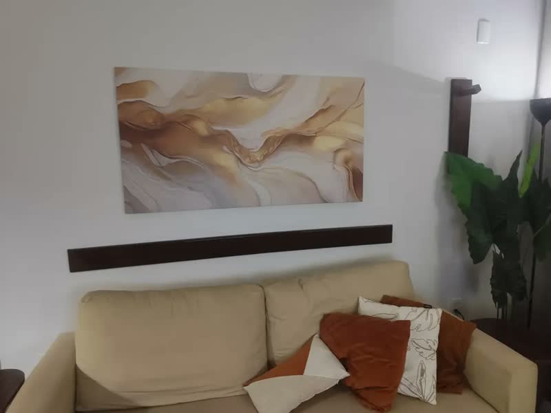 foto de Quadro Sala Abstrato Dourado Luxo Decorativo Grande 130x70 Armação Impresso Nas Laterais 3cm