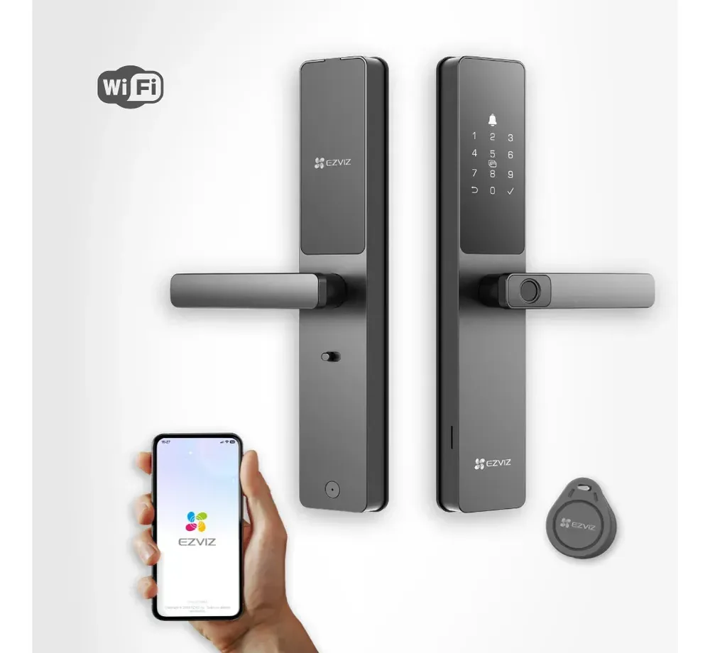 foto de Fechadura Digital EZVIZ DL05 de Embutir, Wi-Fi, Sem Hub, Biometria, App, Senha, IP65 Resistente a Água