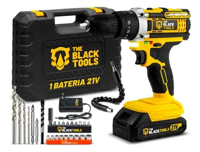 foto de Parafusadeira E Furadeira Impacto The Black Tools Tb-21pw 3/8 Cor Amarelo Frequência 50/60 Hz