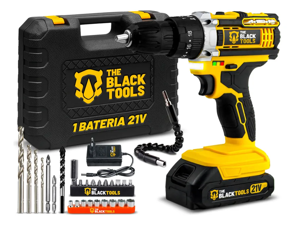 foto de Parafusadeira E Furadeira Impacto The Black Tools Tb-21pw 3/8 Cor Amarelo Frequência 50/60 Hz