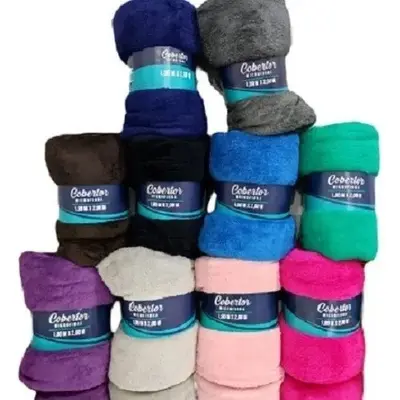 foto de Kit 2 Cobertor Mantinha Microfibra Casal Manta Macia Diversas Cores Lisa Sortida