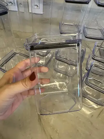 foto de Kit 17 Potes Herméticos Acrílicos Empilháveis Quadrados Transparente para Cozinha e Despensa