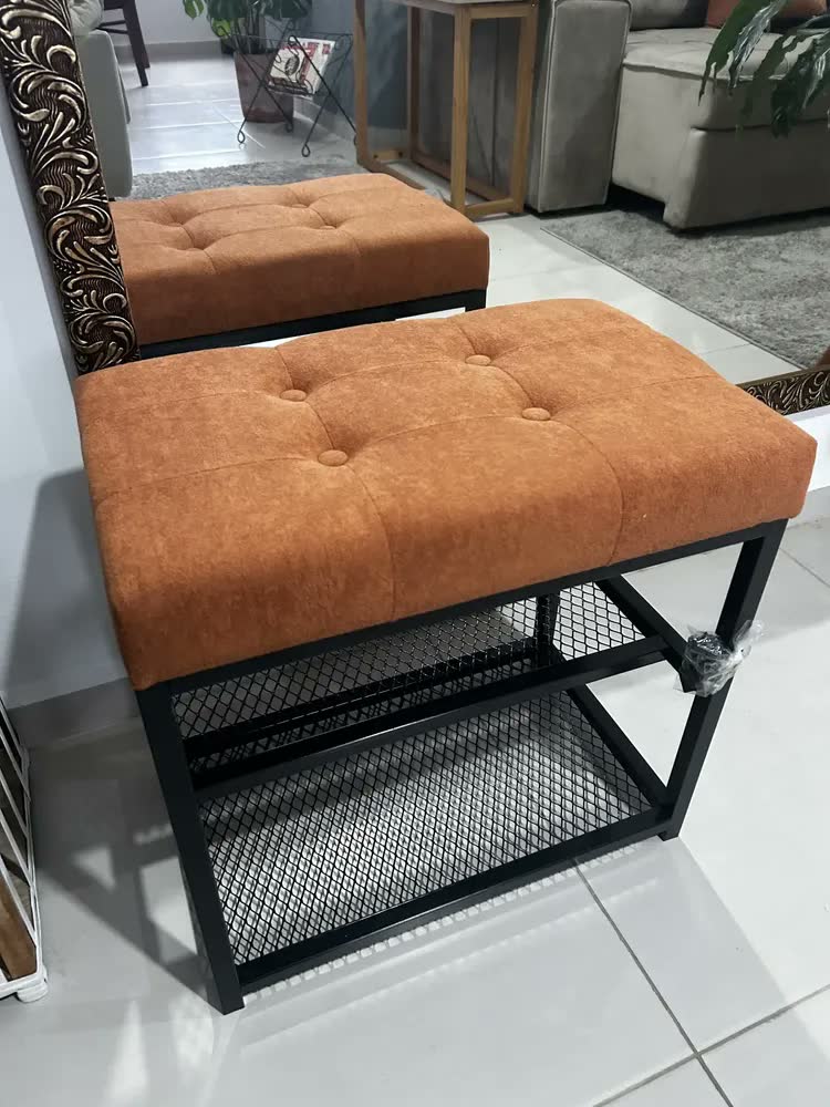 foto de Sapateira Banco Estofado Boucle Macio 50cm 2 Prateleiras