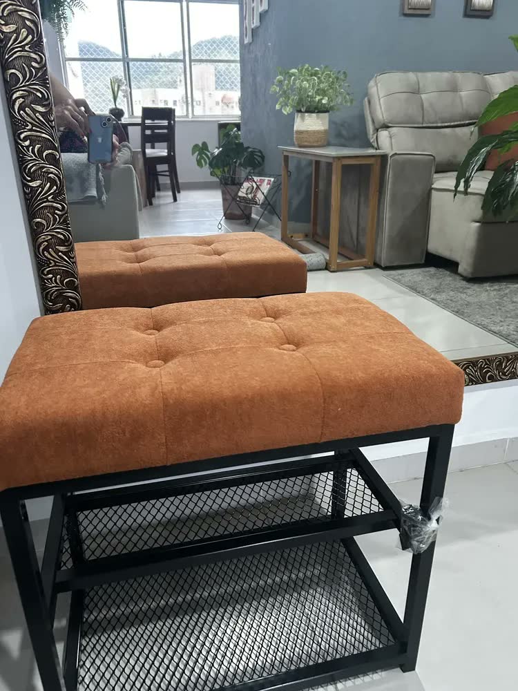 foto de Sapateira Banco Estofado Boucle Macio 50cm 2 Prateleiras
