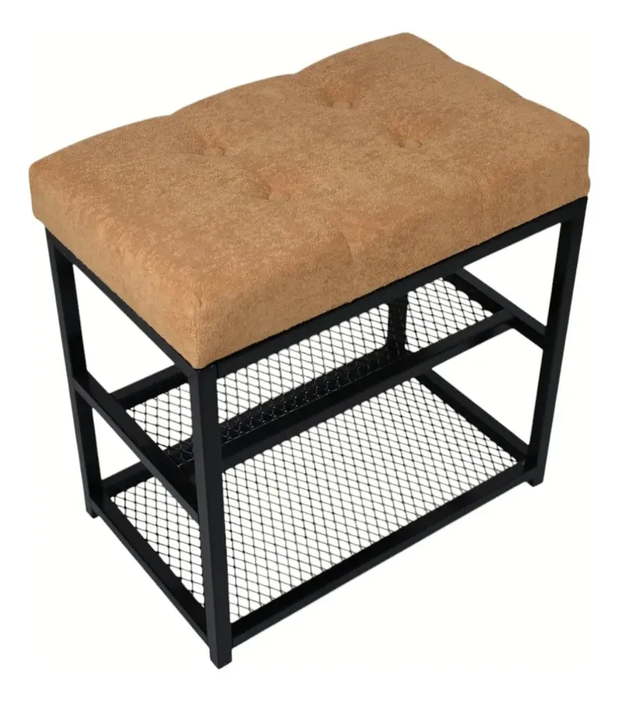 foto de Sapateira Banco Estofado Boucle Macio 50cm 2 Prateleiras