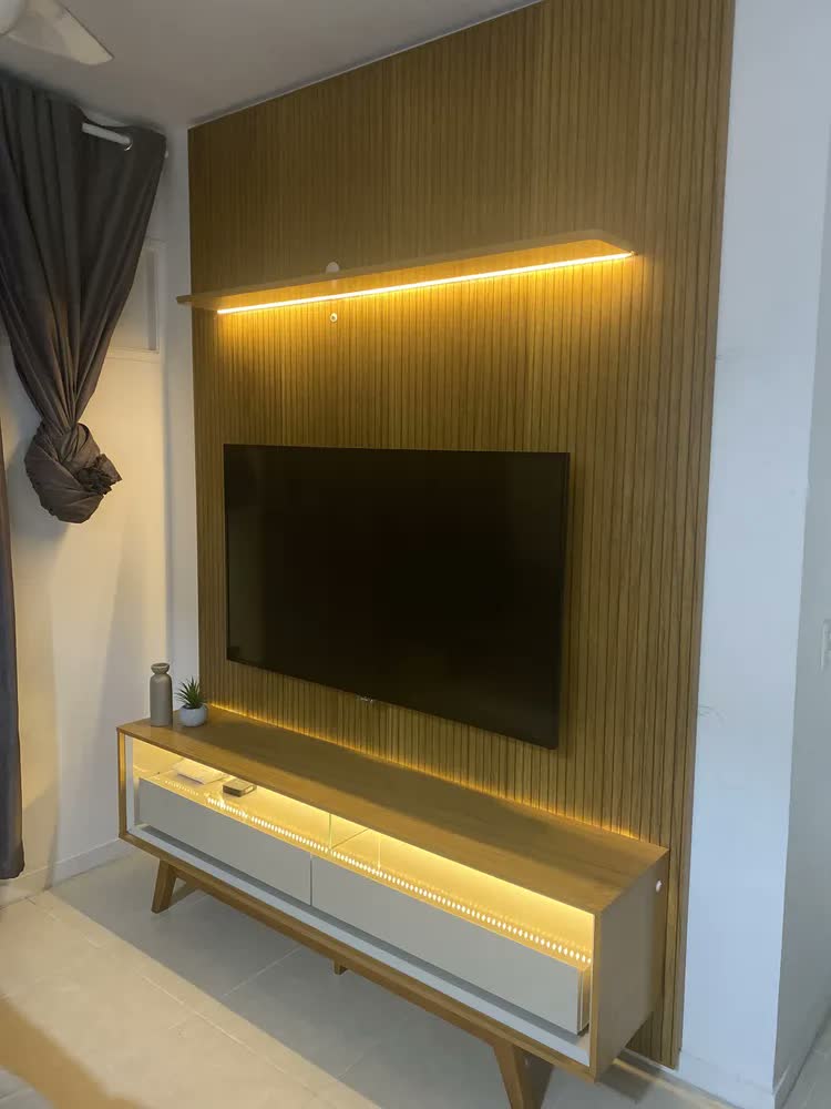 foto de Rack Com Painel Ripado Para Tv Até 85 Polegadas Led 3 Idwt