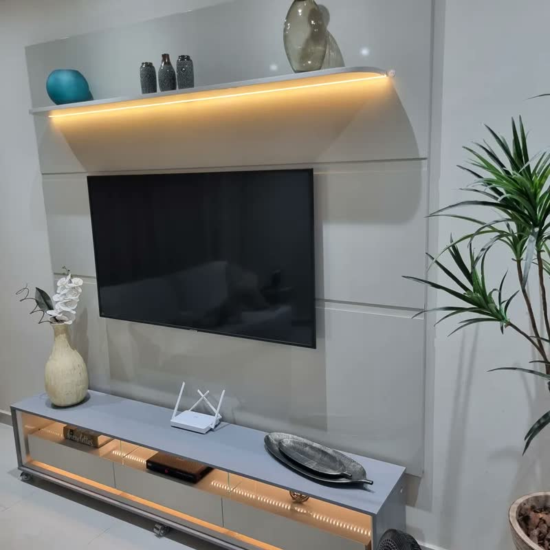foto de Rack Com Painel Ripado Para Tv Até 85 Polegadas Led 3 Idwt