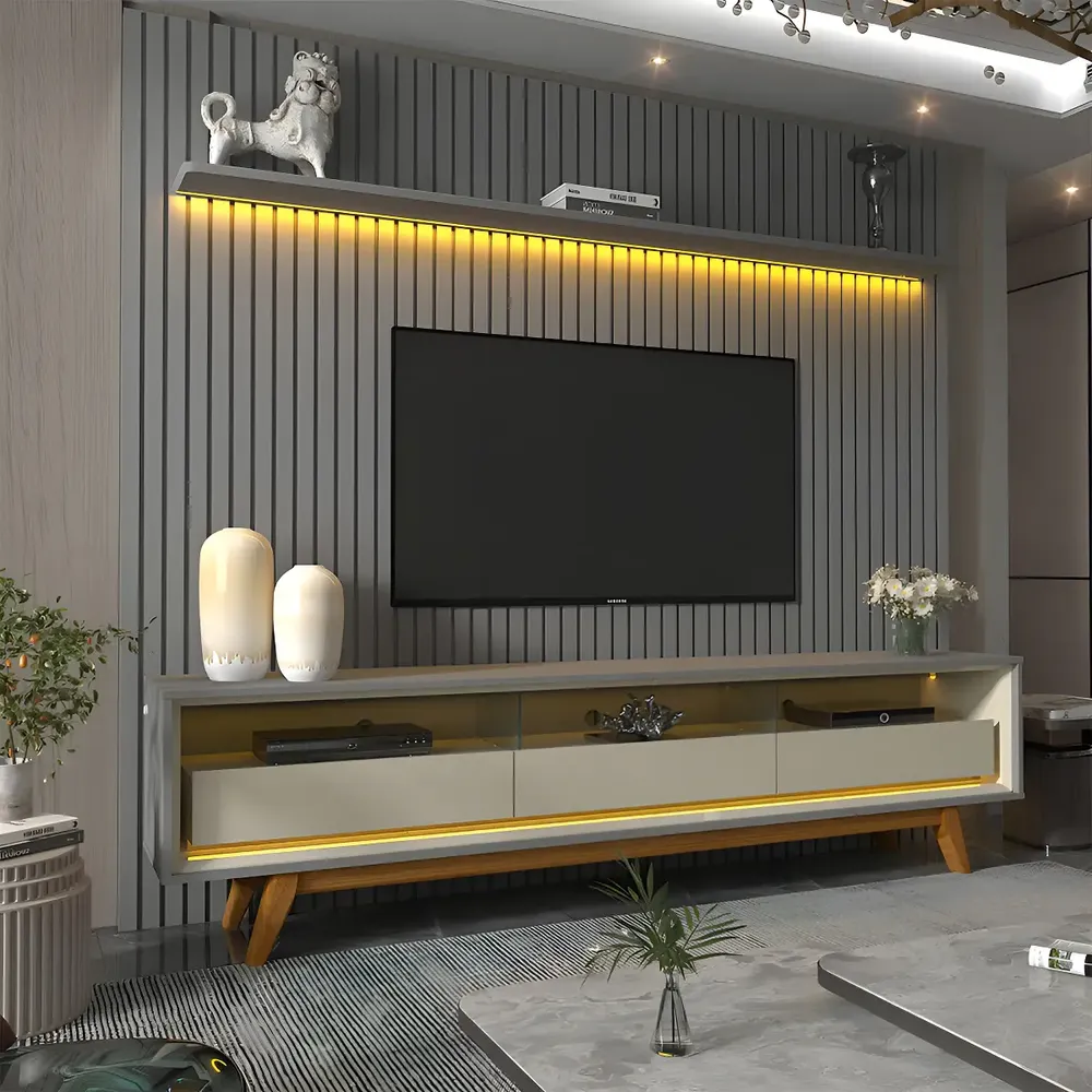 Rack Com Painel Ripado Para Tv Até 85 Polegadas Led 3 Idwt