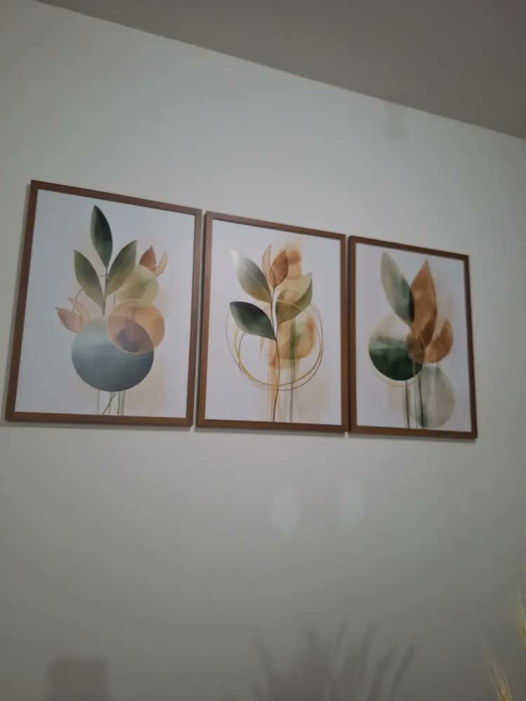 foto de Quadros Decorativos Sala Quarto Flores Moldura Trio Folhas