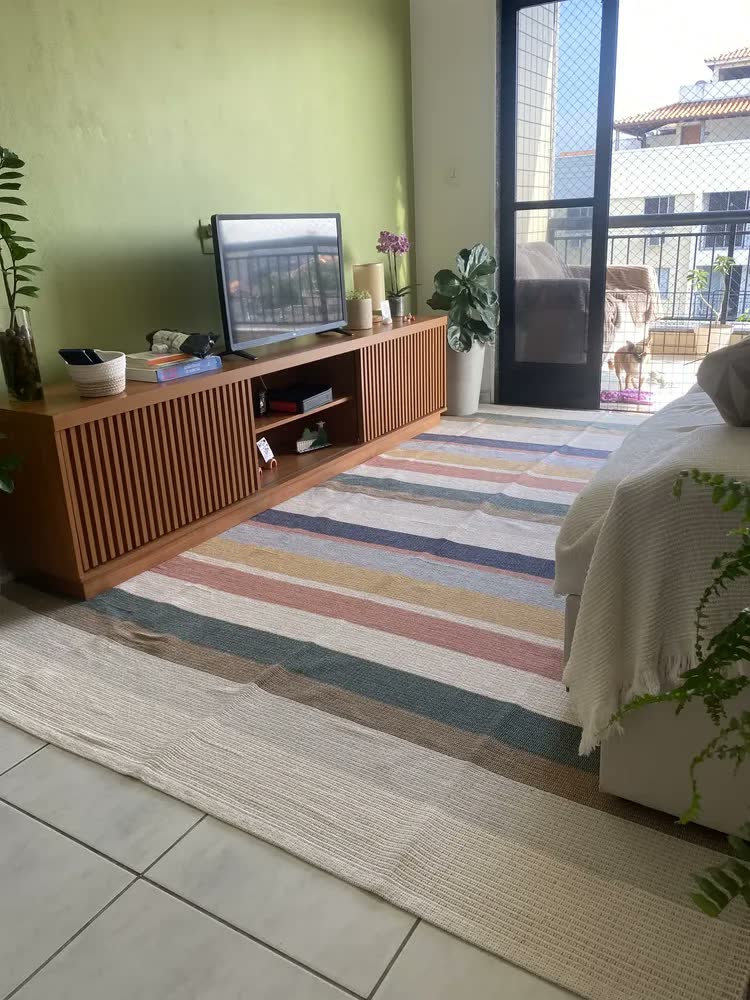Tapete Sala 2x3 Artesanal Boho Algodão Neutro