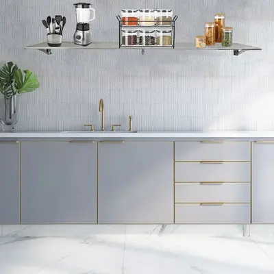 foto de Prateleira Aço Inox Parede Decoração 97x21 Eg Multiuso