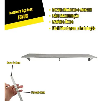 foto de Prateleira Aço Inox Parede Decoração 97x21 Eg Multiuso
