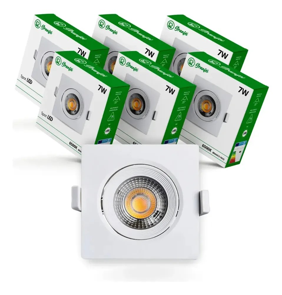 foto de Kit 10 Spot Luminária 7w Qd Rd Frio 6500k Quente 3000k