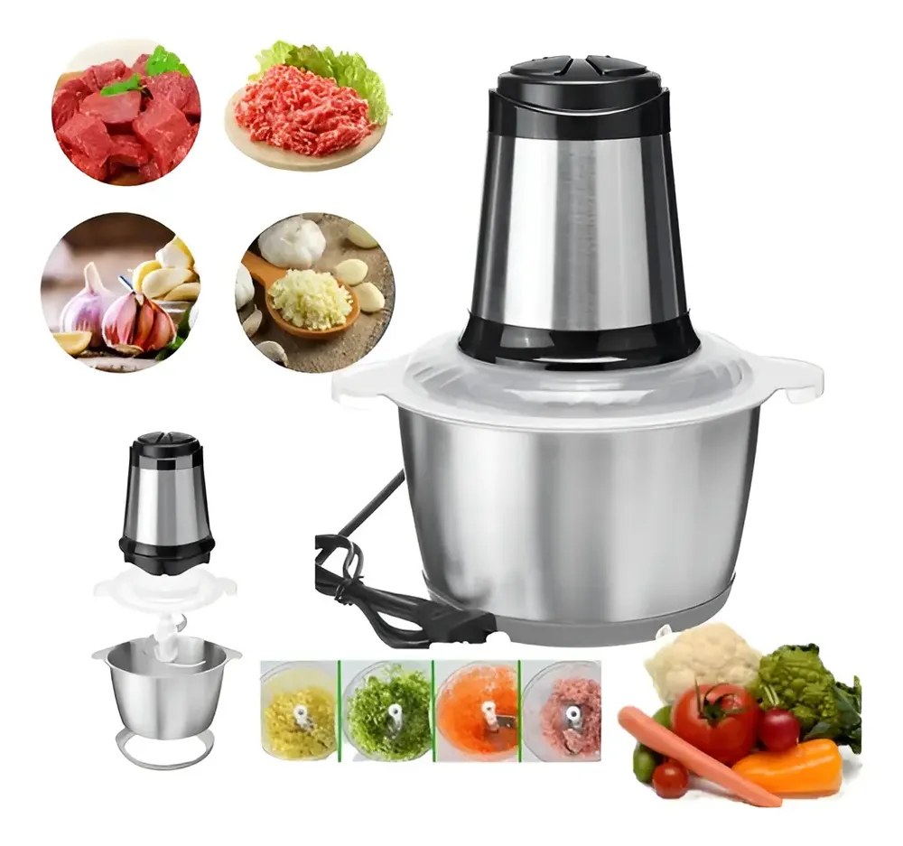 Multiprocessador Picador De Carne Alho Legumes Elétrico 2l Cor Maquina Processador Triturador De Alimentos Prata