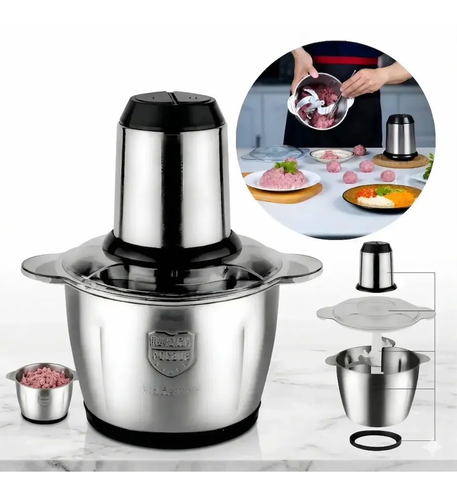 foto de Processador Moedor Alimentos Elétrico Inox Com 4 Lâminas 2l