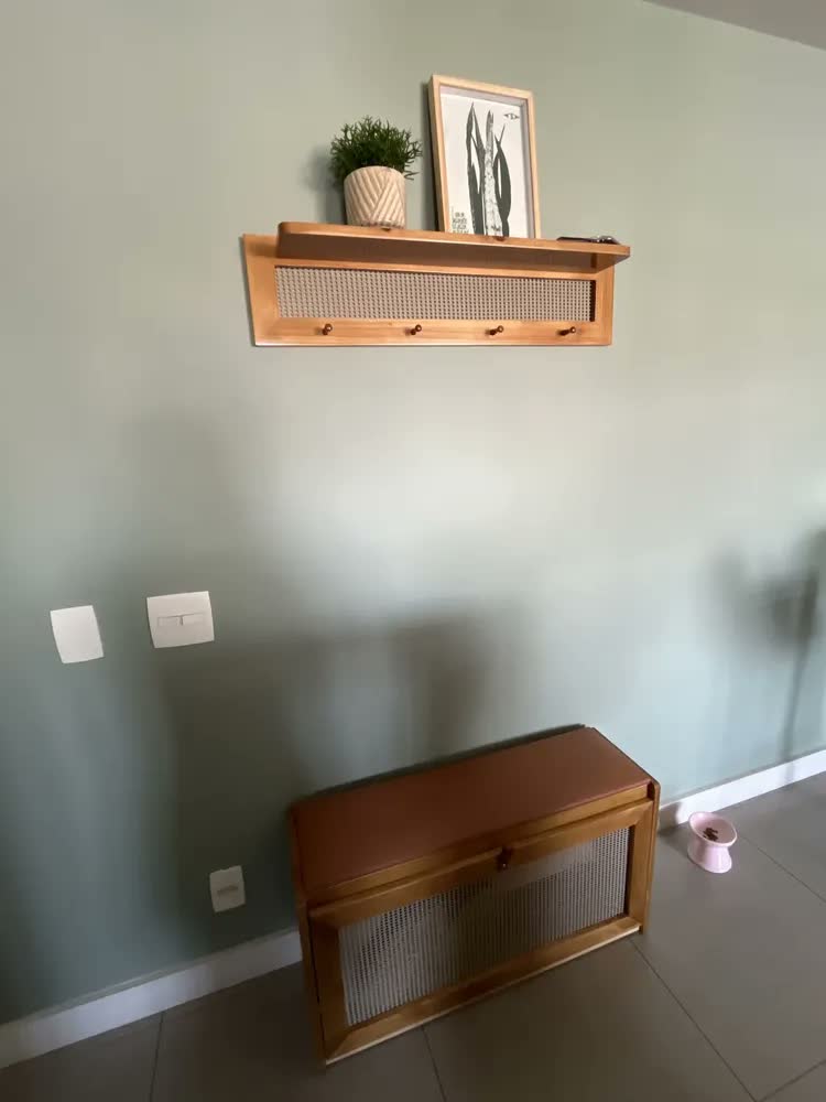 foto de Sapateira De Madeira Com Porta Basculante E Prateleira
