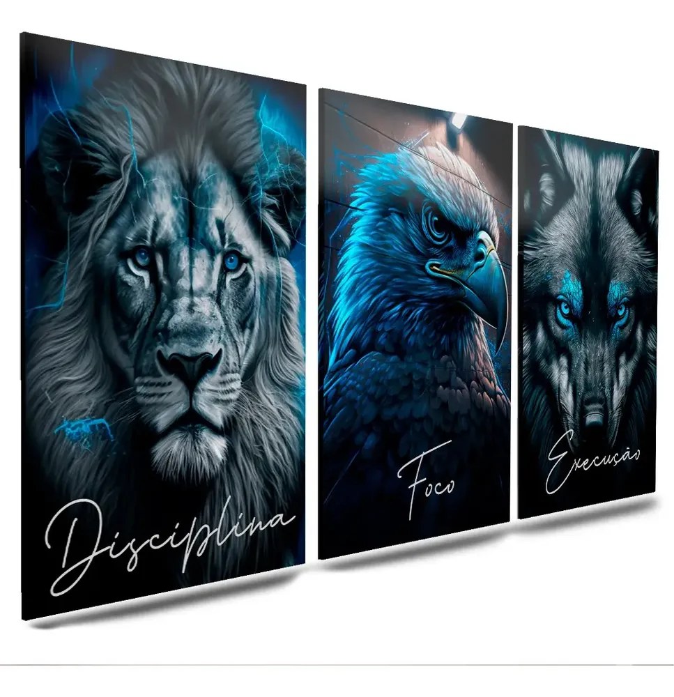foto de Quadros Decorativo Sala Quarto Leão Águia Lobo Motivacional