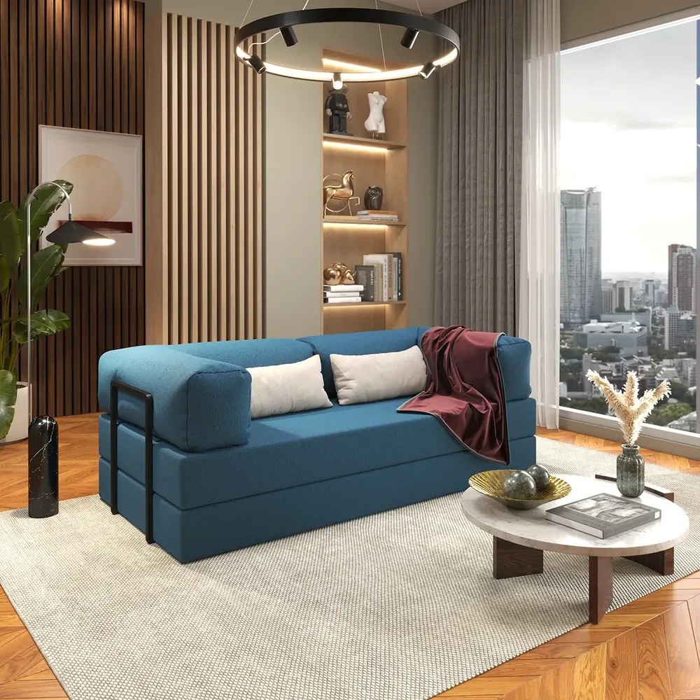 foto de Sofá 2 Lugares Buble Espumática Com Metal Preto 180cm Cama